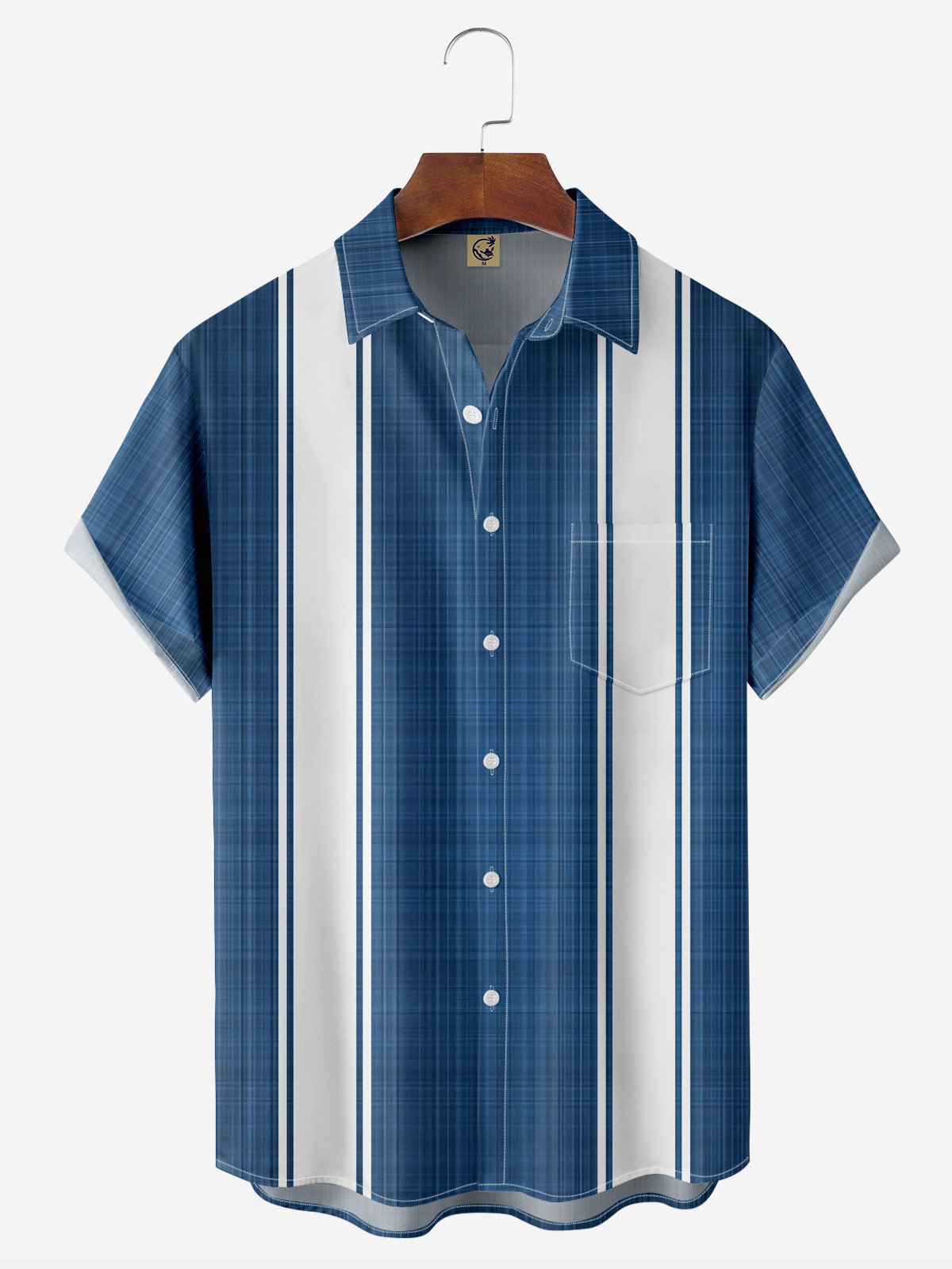 Striped Chest Pocket Short Sleeve Bowling Shirt