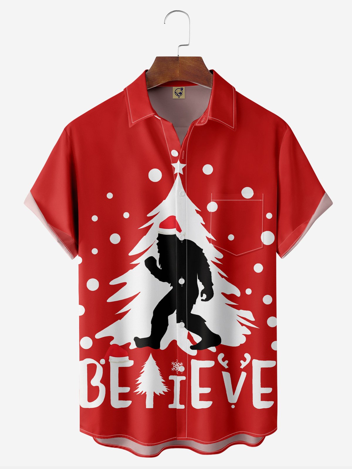 Christmas Chest Pocket Short Sleeve Casual Shirt