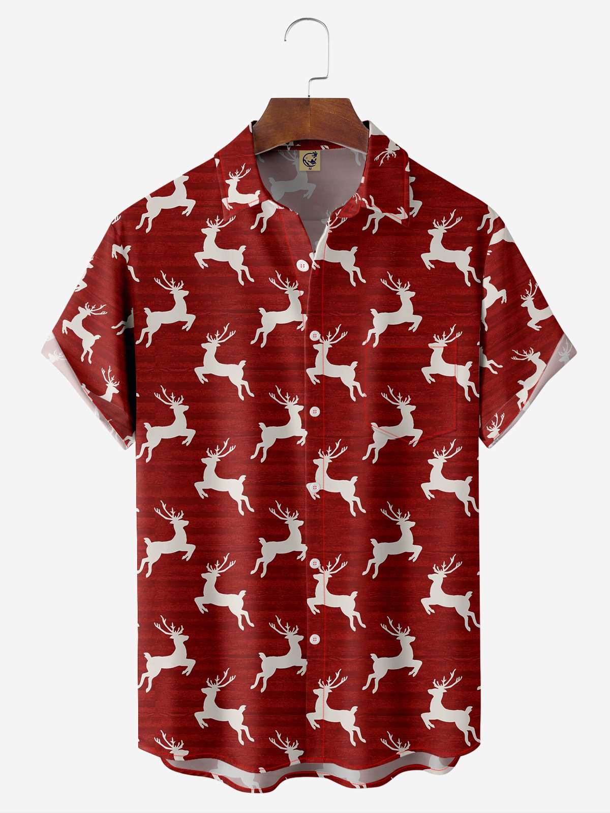 Christmas Elk Chest Pocket Short Sleeve Casual Shirt