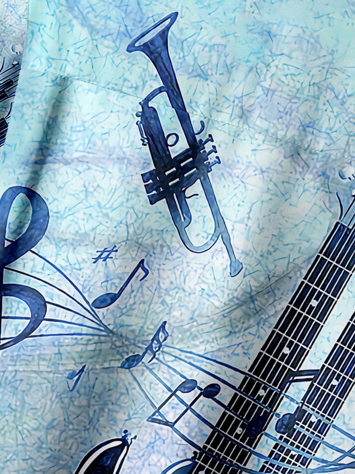 Music Guitar Chest Pocket Short Sleeve Casual Shirt