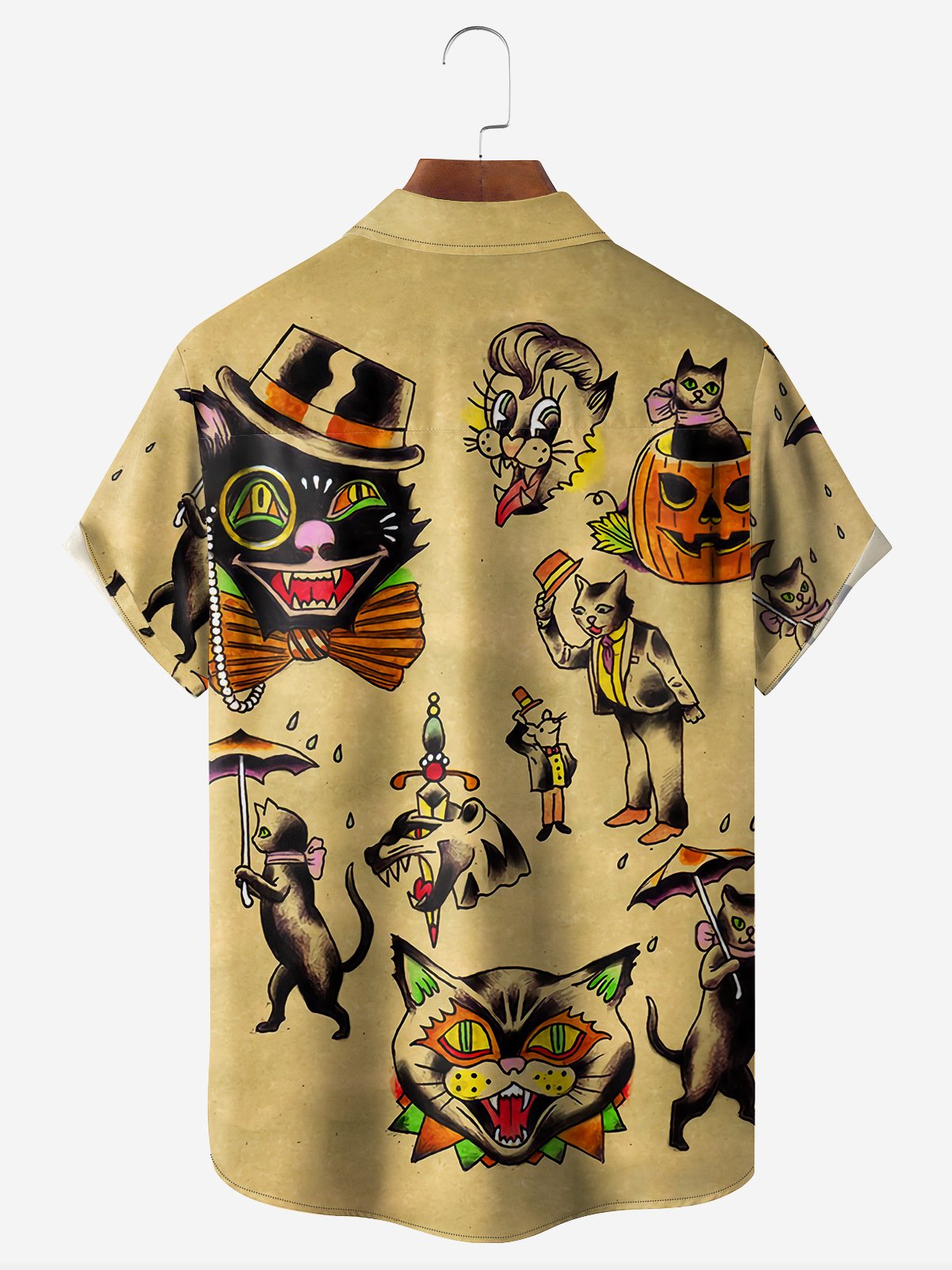 Halloween Cat Chest Pocket Short Sleeve Shirt