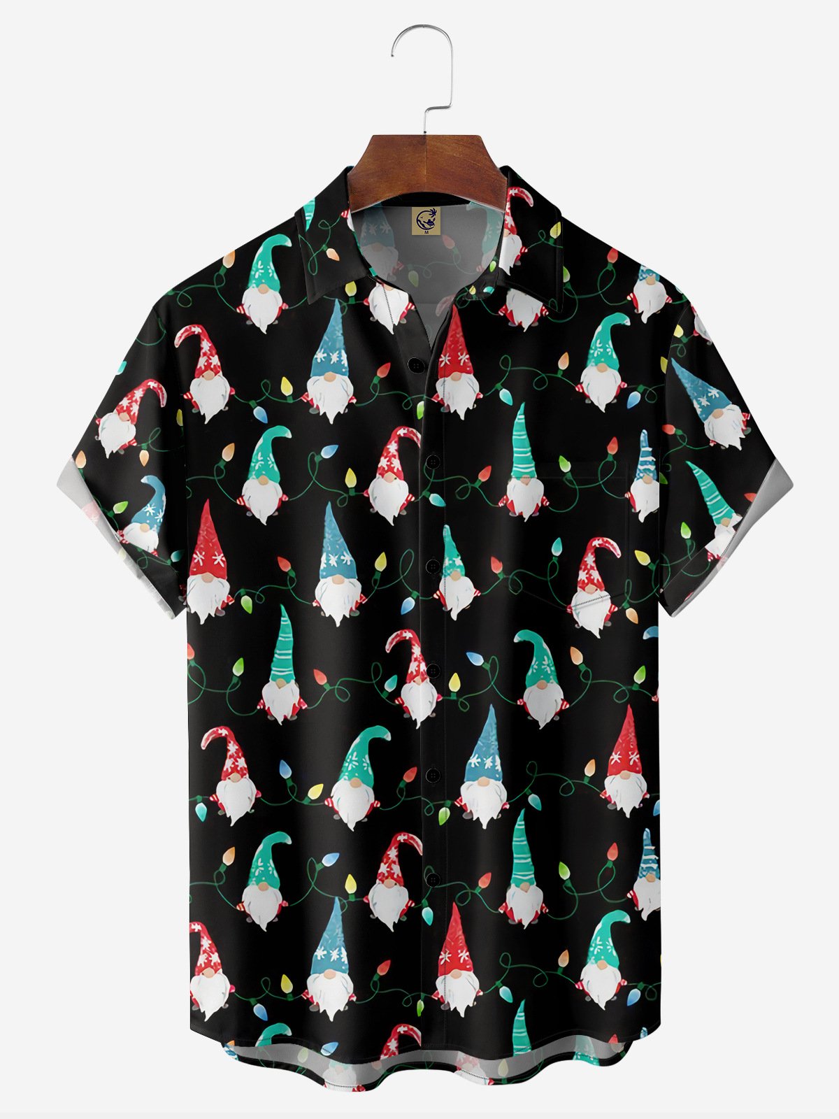 Christmas Gnome Chest Pocket Short Sleeve Shirt