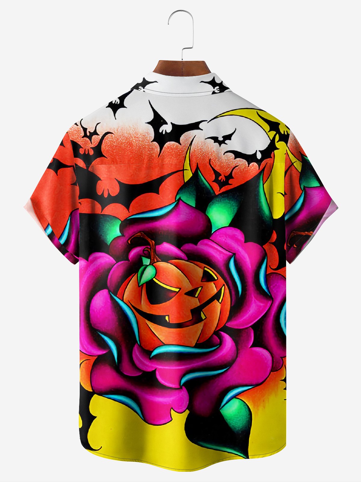 Halloween Pumpkin Chest Pocket Short Sleeve Casual Shirt