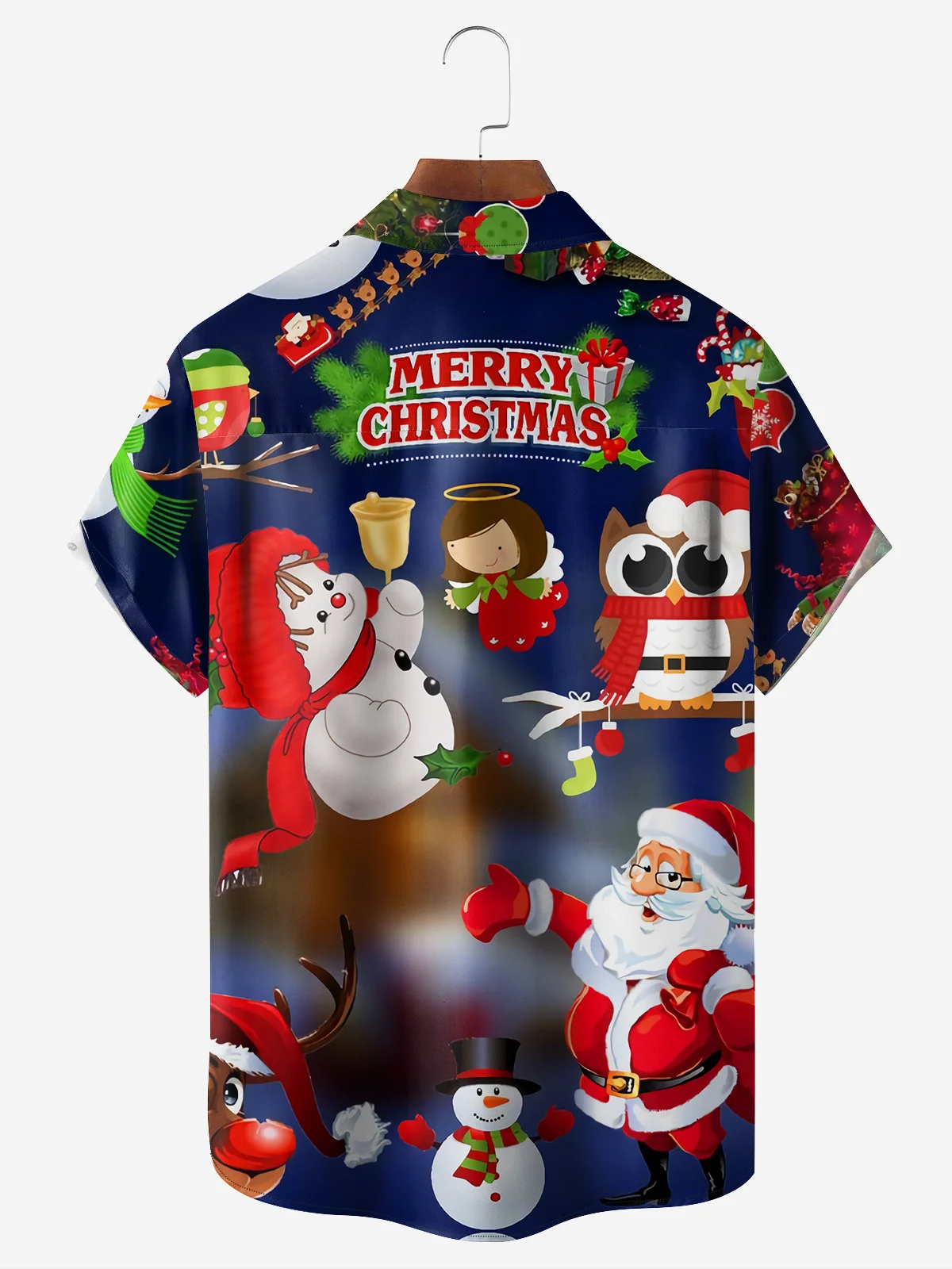 Christmas Santa Chest Pocket Short Sleeve Casual Shirt