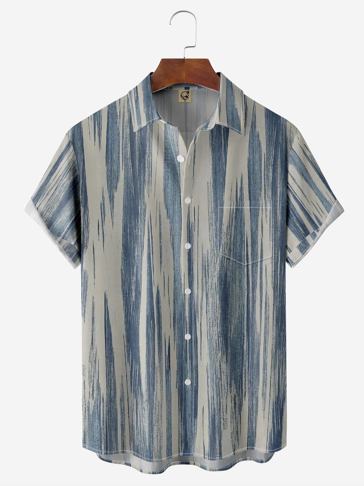 Geometric Stripe Chest Pocket Short Sleeve Casual Shirt