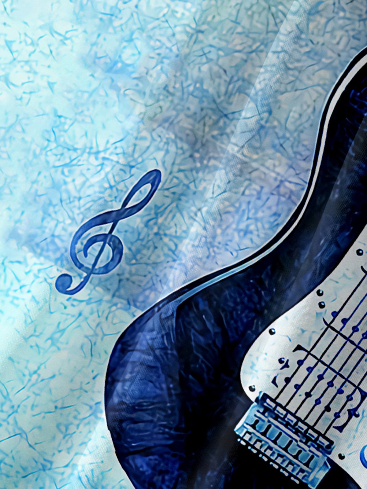 Music Guitar Chest Pocket Short Sleeve Casual Shirt