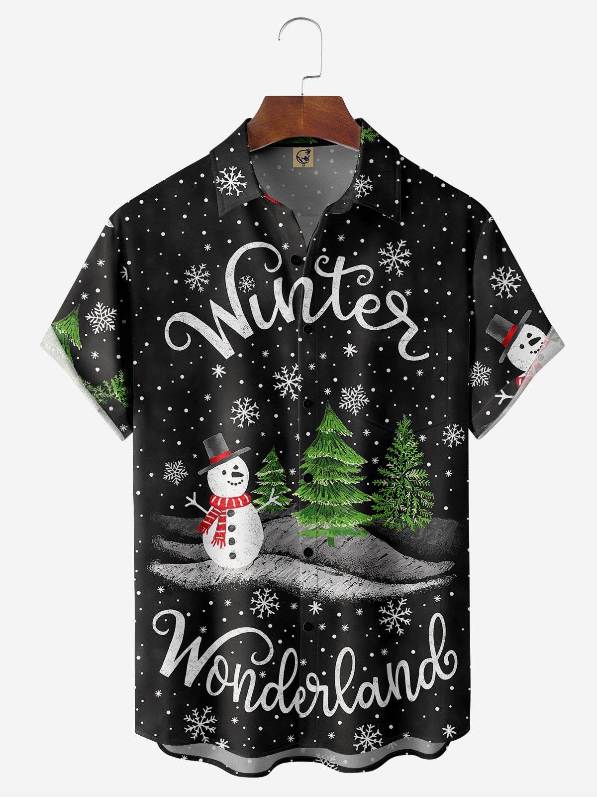 Christmas Snowman Chest Pocket Short Sleeve Shirt