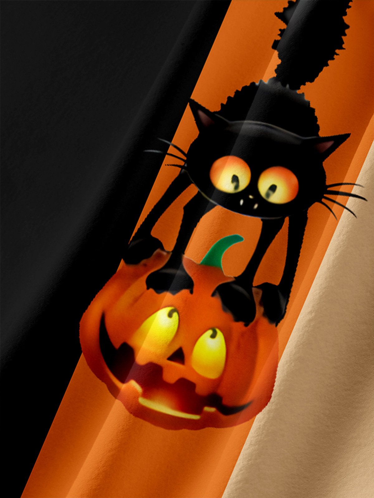 Halloween Black Cat Chest Pocket Short Sleeve Bowling Shirt