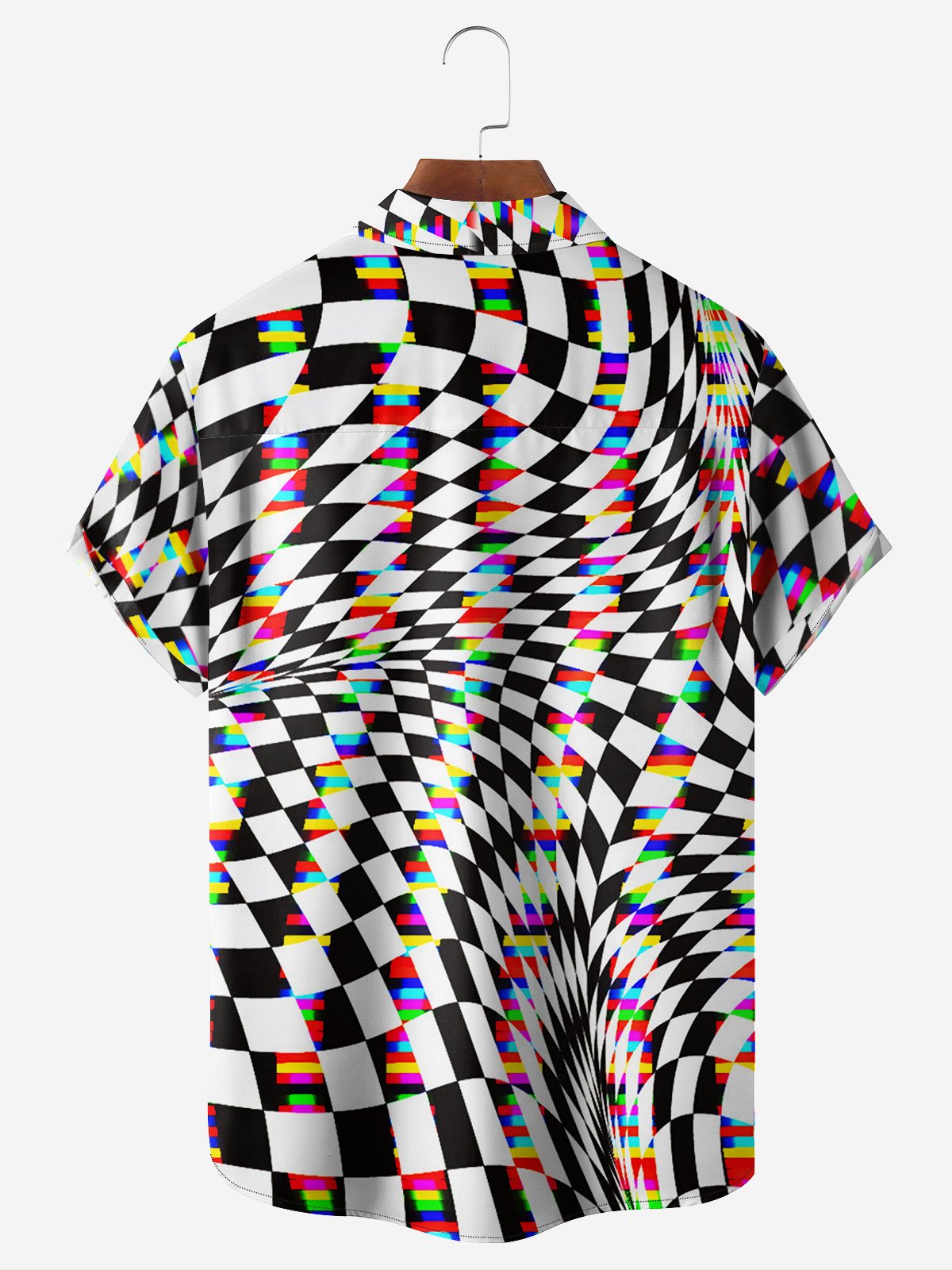 Checkerboard Geometric Chest Pocket Short Sleeve Casual Shirt