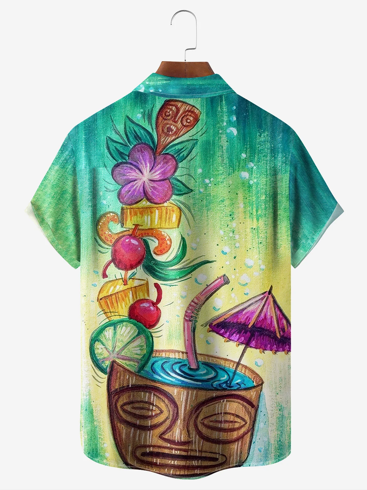 Tiki Cup Chest Pocket Short Sleeve Hawaiian Shirt