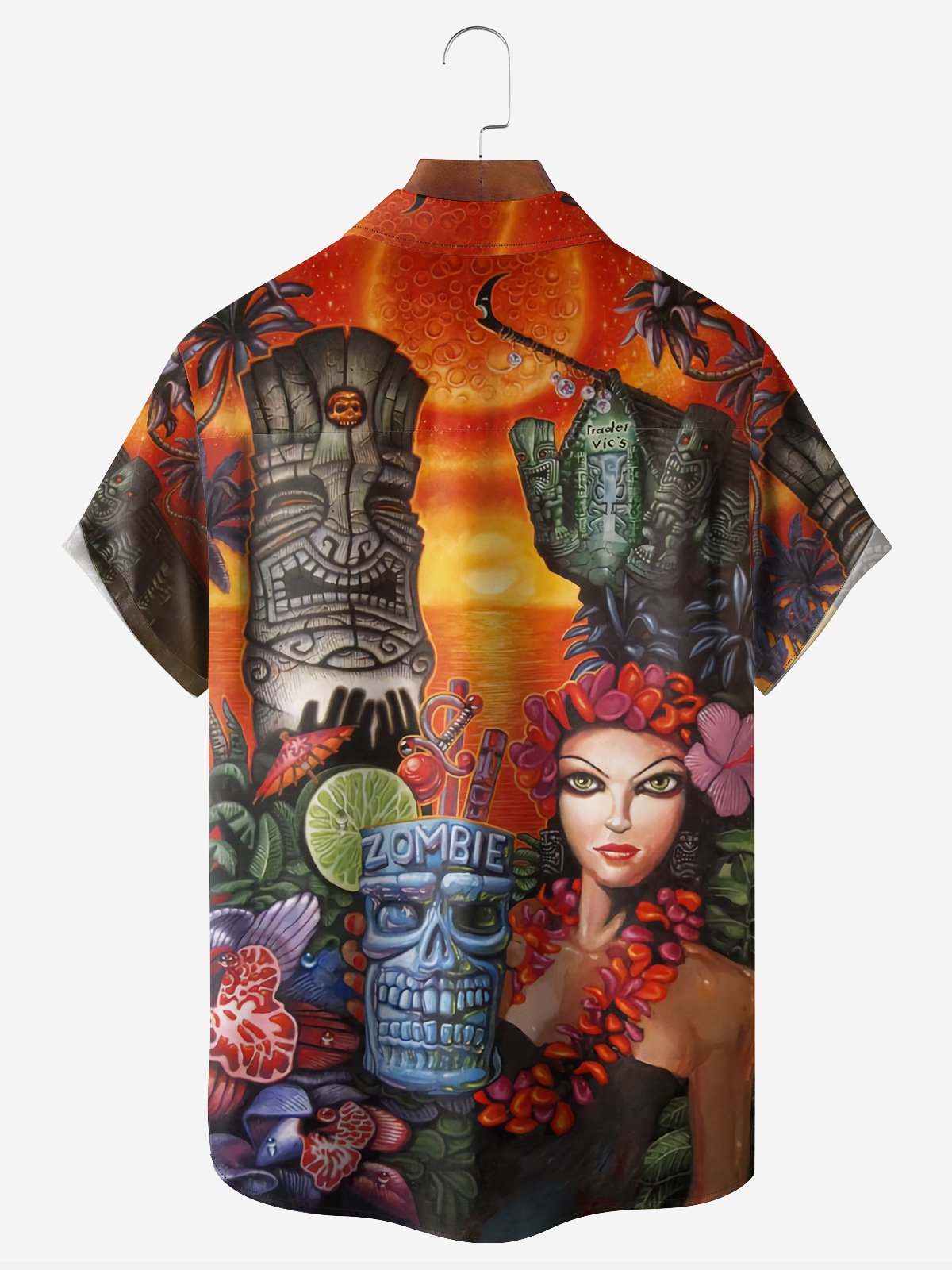 Tiki Hula Girl Chest Pocket Short Sleeve Hawaiian Shirt