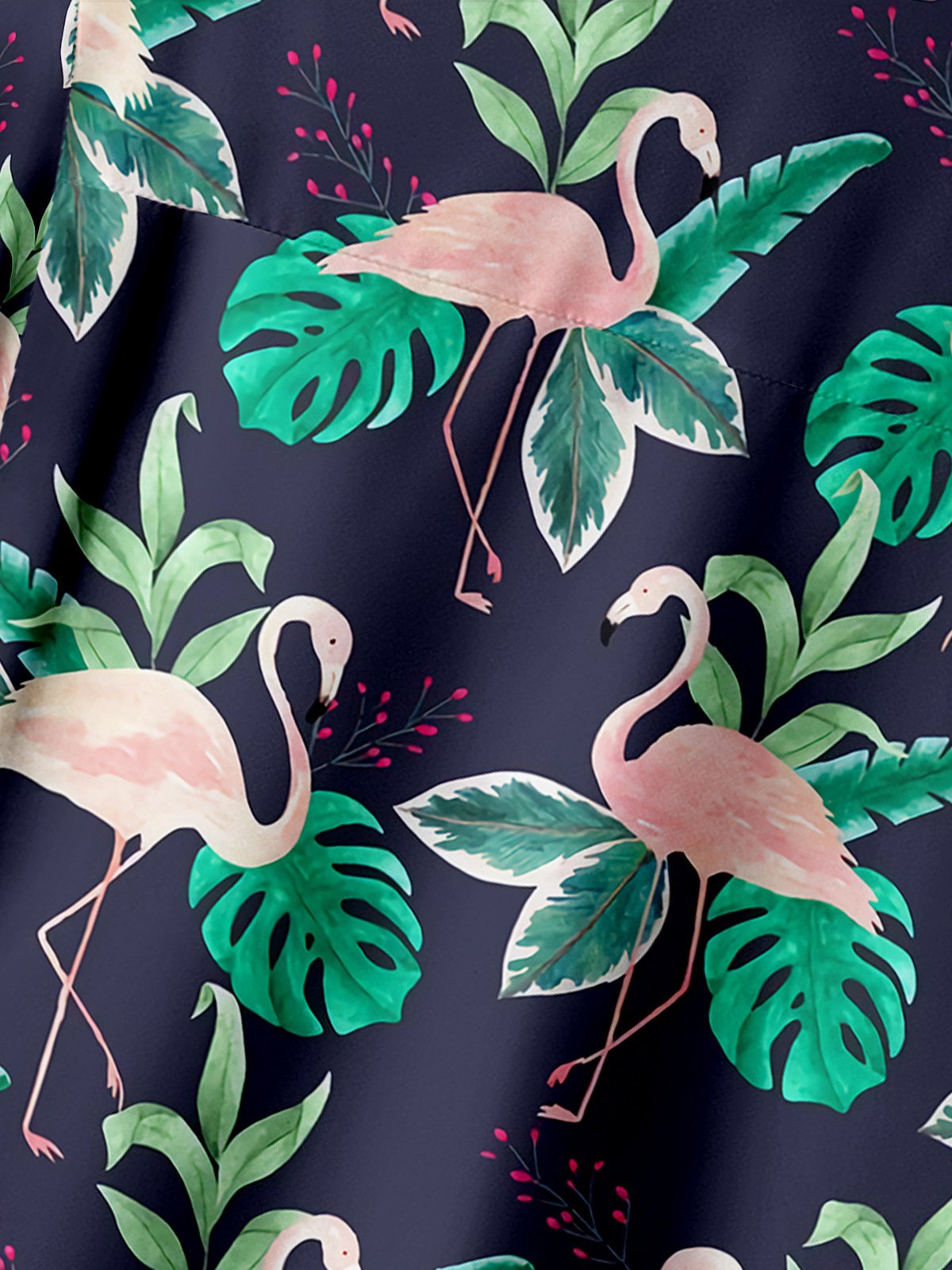 Flamingo Chest Pocket Short Sleeve Hawaiian Shirt