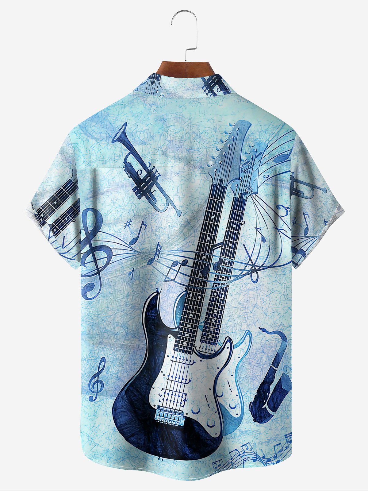 Music Guitar Chest Pocket Short Sleeve Casual Shirt
