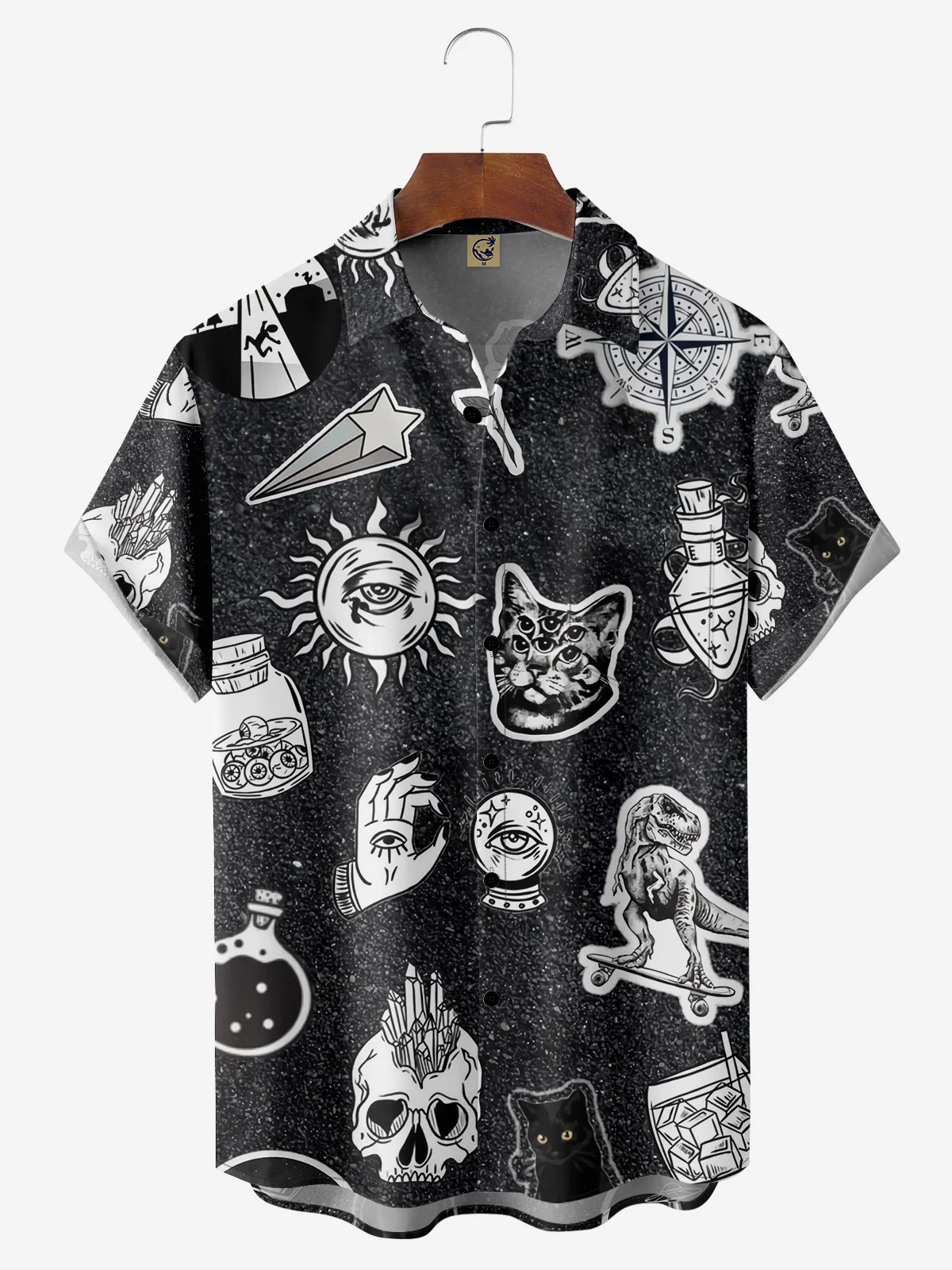 Halloween Rock Chest Pocket Short Sleeve Casual Shirt