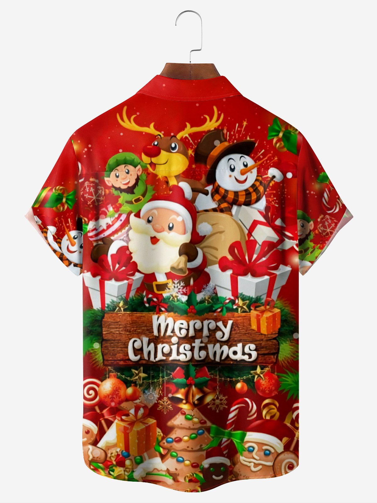 Christmas Santa Chest Pocket Short Sleeve Casual Shirt