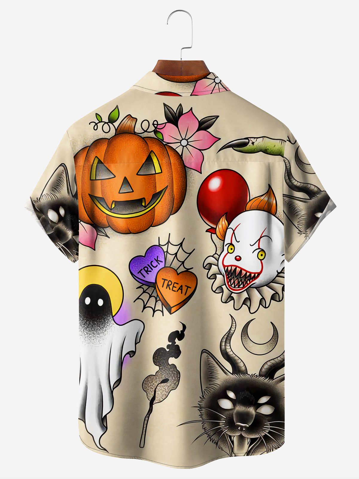 Halloween Clown Chest Pocket Short Sleeve Casual Shirt