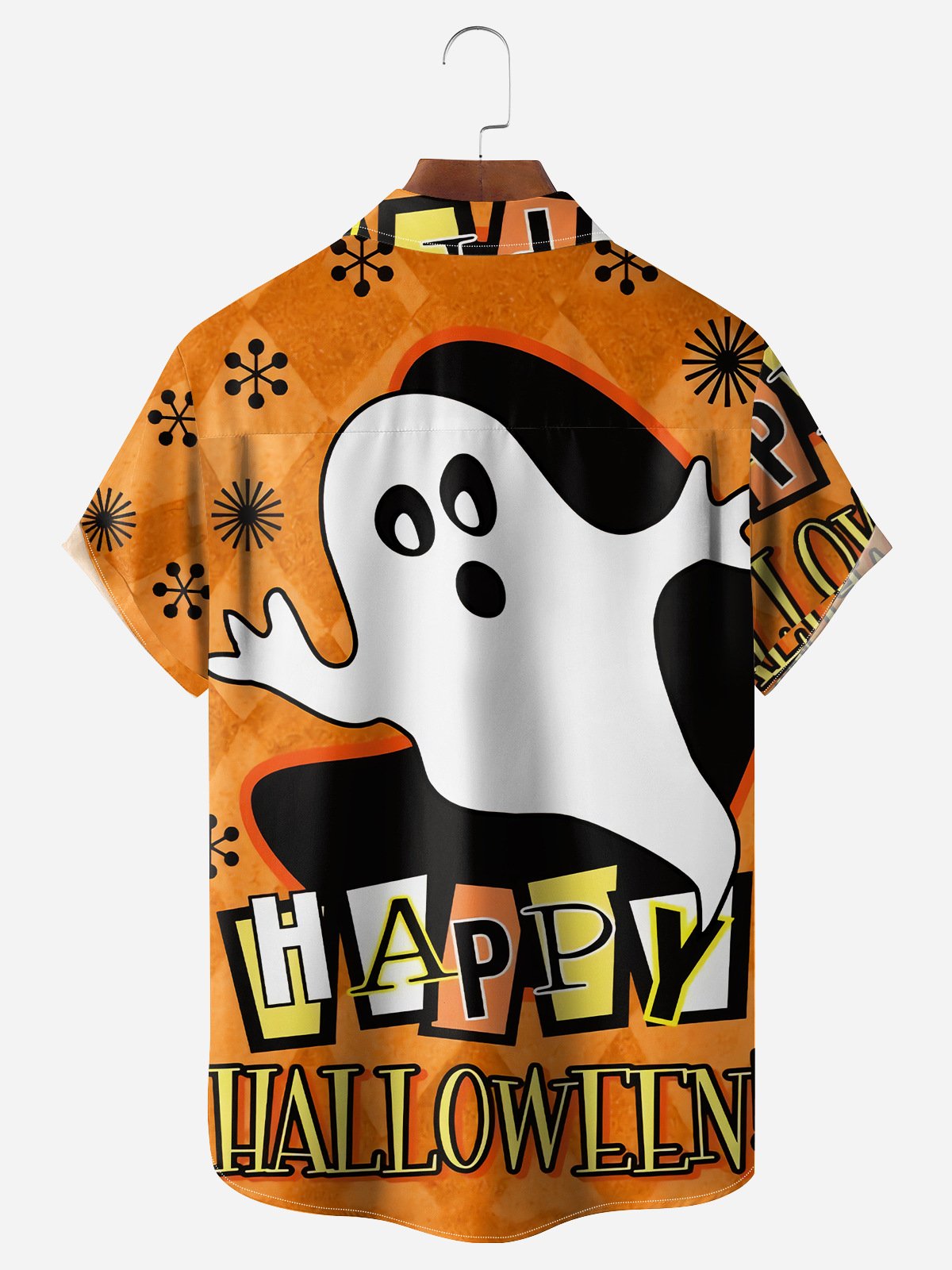 Halloween Ghost Chest Pocket Short Sleeve Casual Shirt