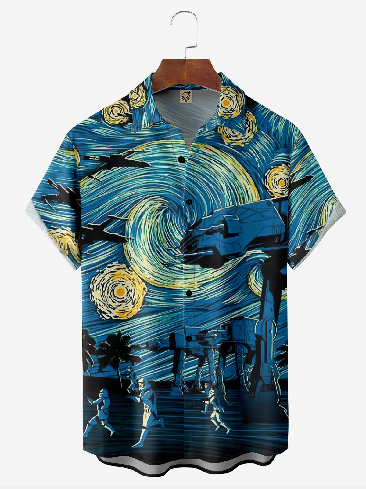 Artistic Drawing Chest Pocket Short Sleeve Hawaiian Shirt