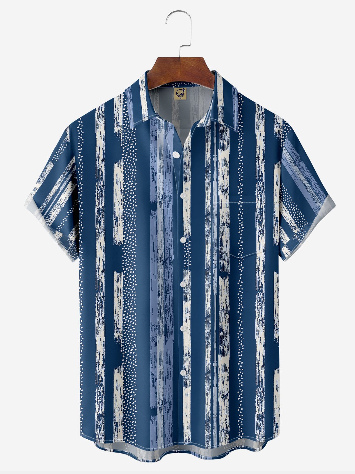 Ethnic Striped Chest Pocket Short Sleeve Casual Shirt