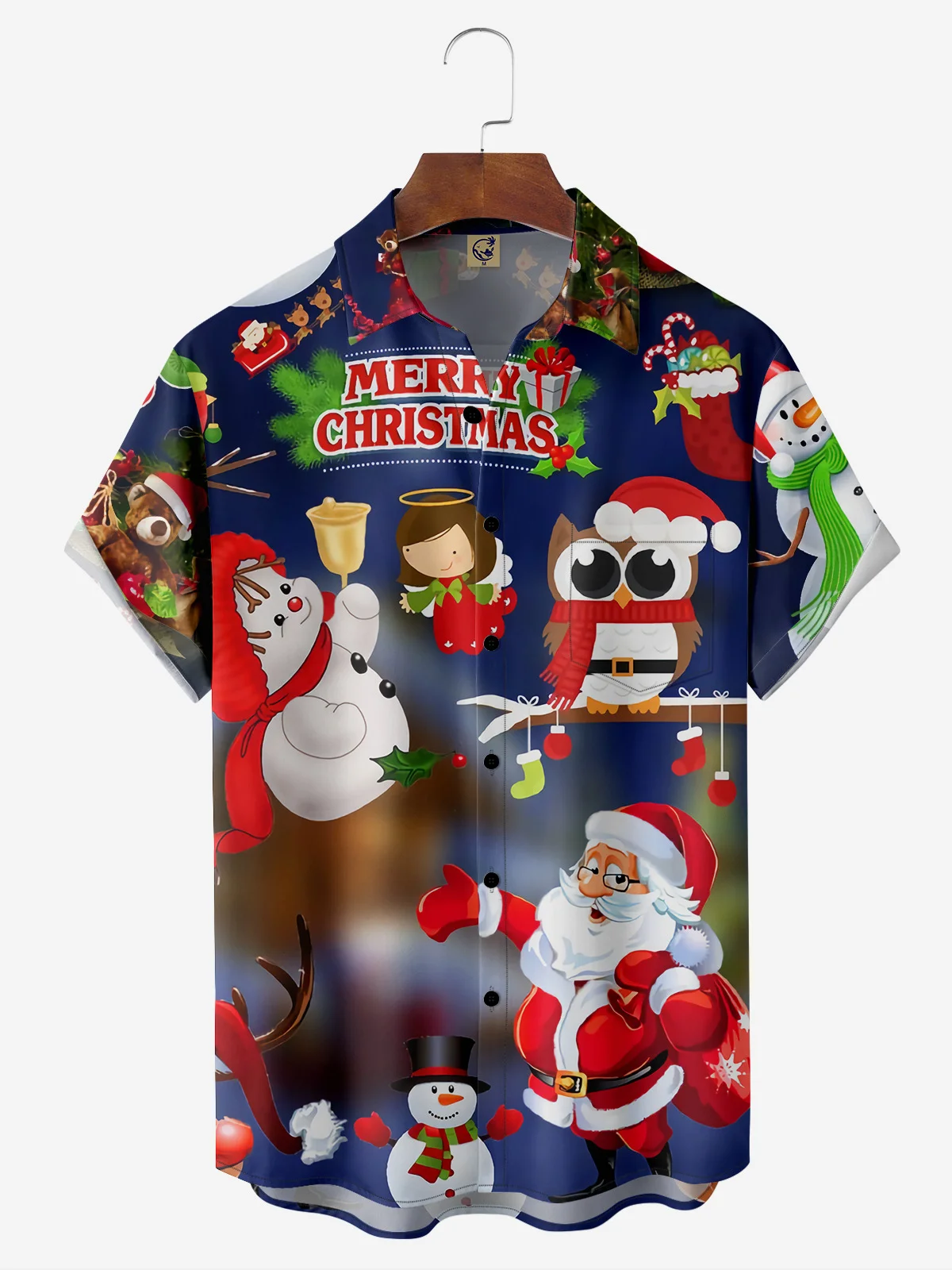 Christmas Santa Chest Pocket Short Sleeve Casual Shirt