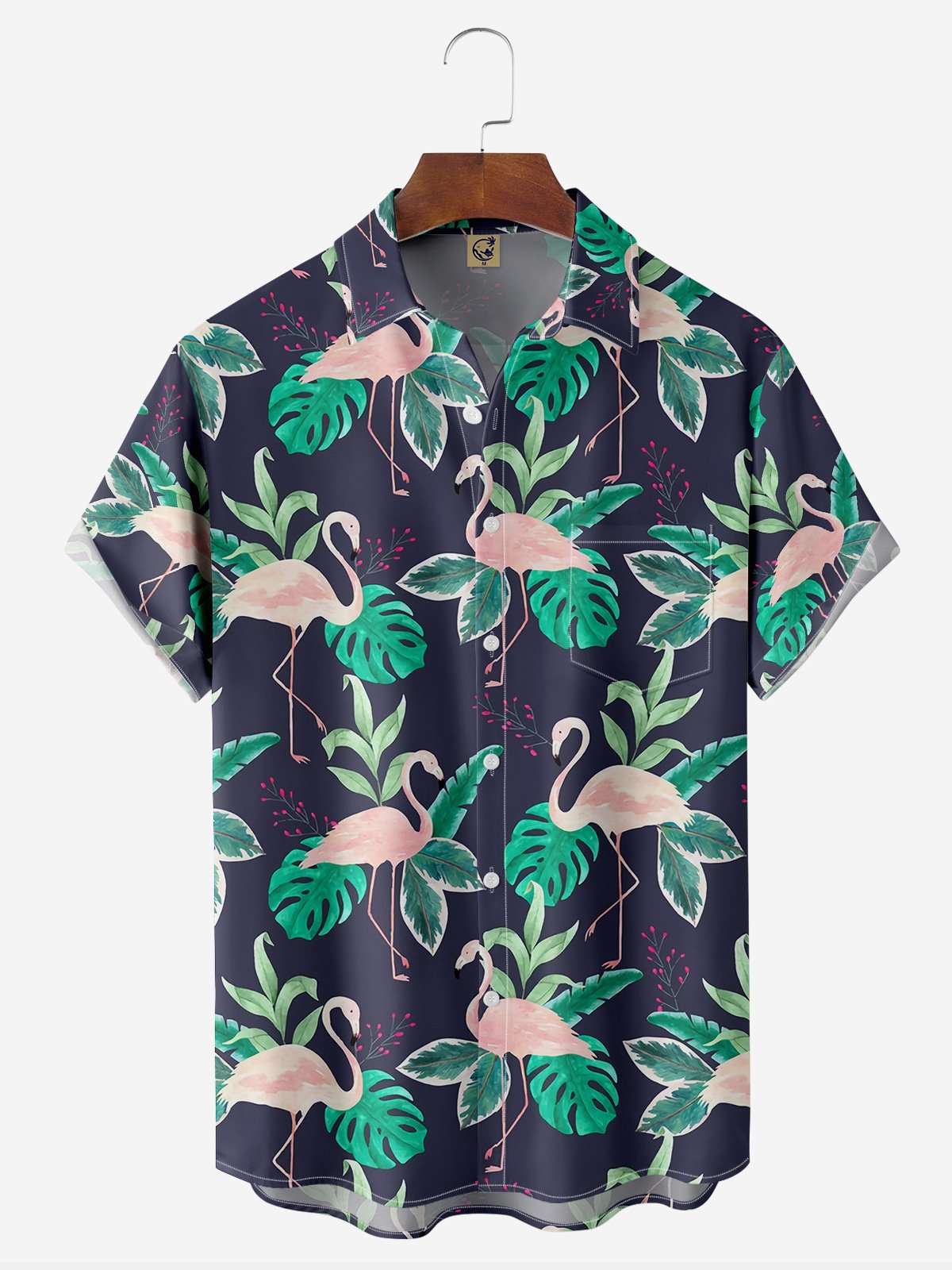 Flamingo Chest Pocket Short Sleeve Hawaiian Shirt