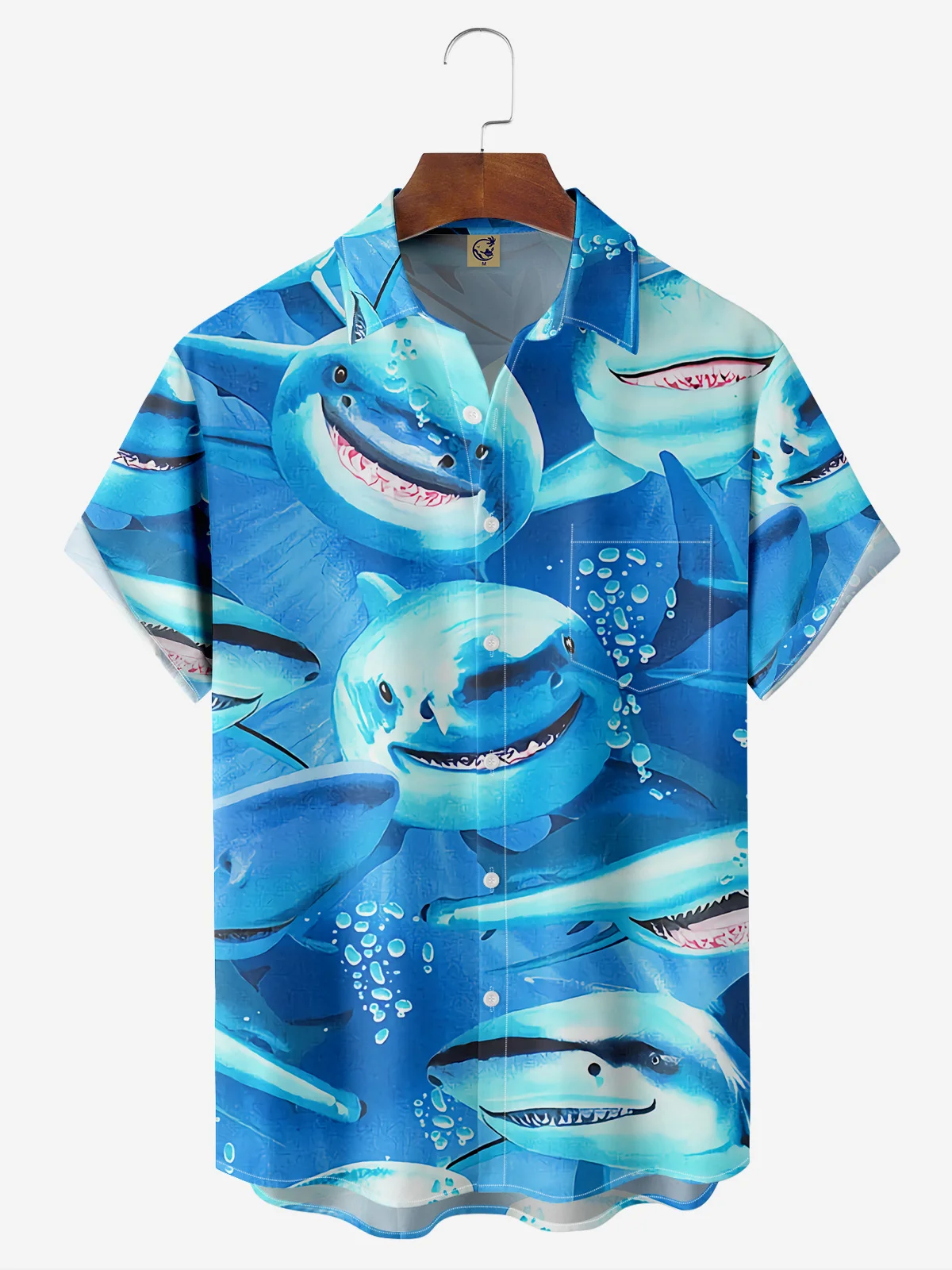 Shark Chest Pocket Short Sleeve Hawaiian Shirt