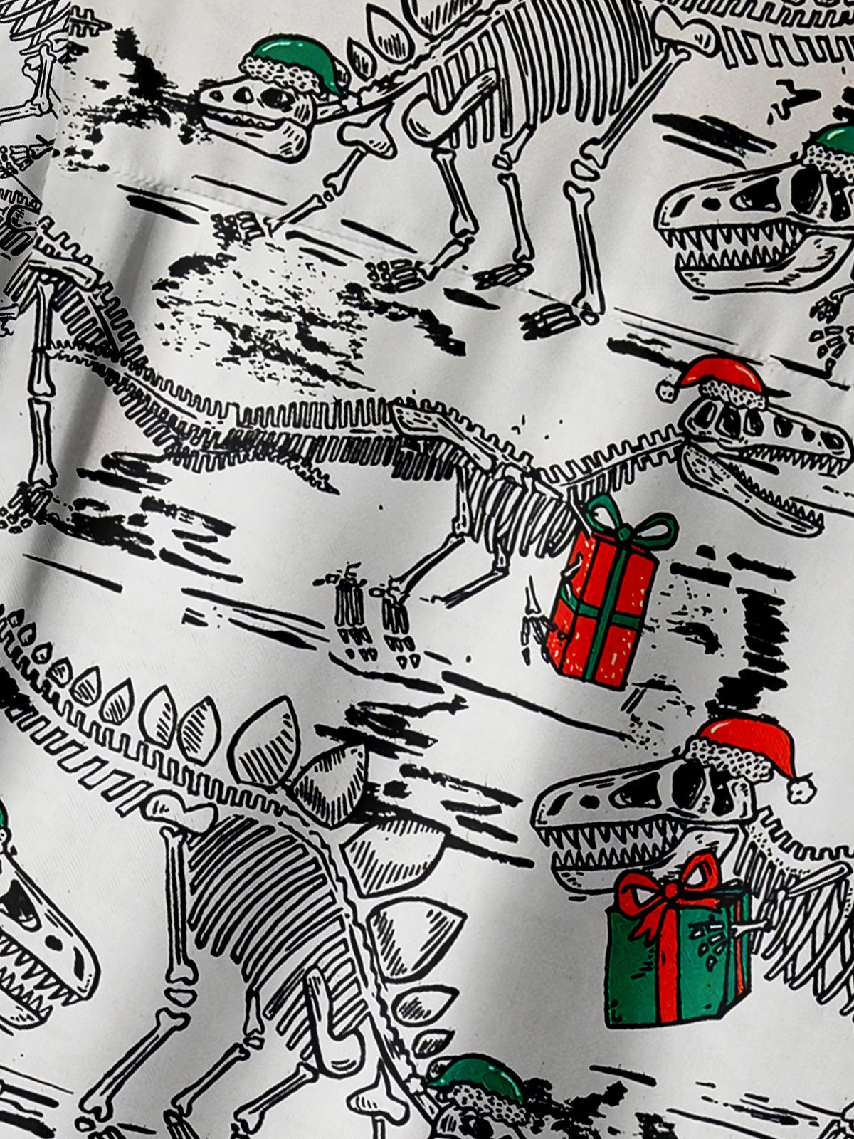 Christmas Dinosaur Chest Pocket Short Sleeve Casual Shirt