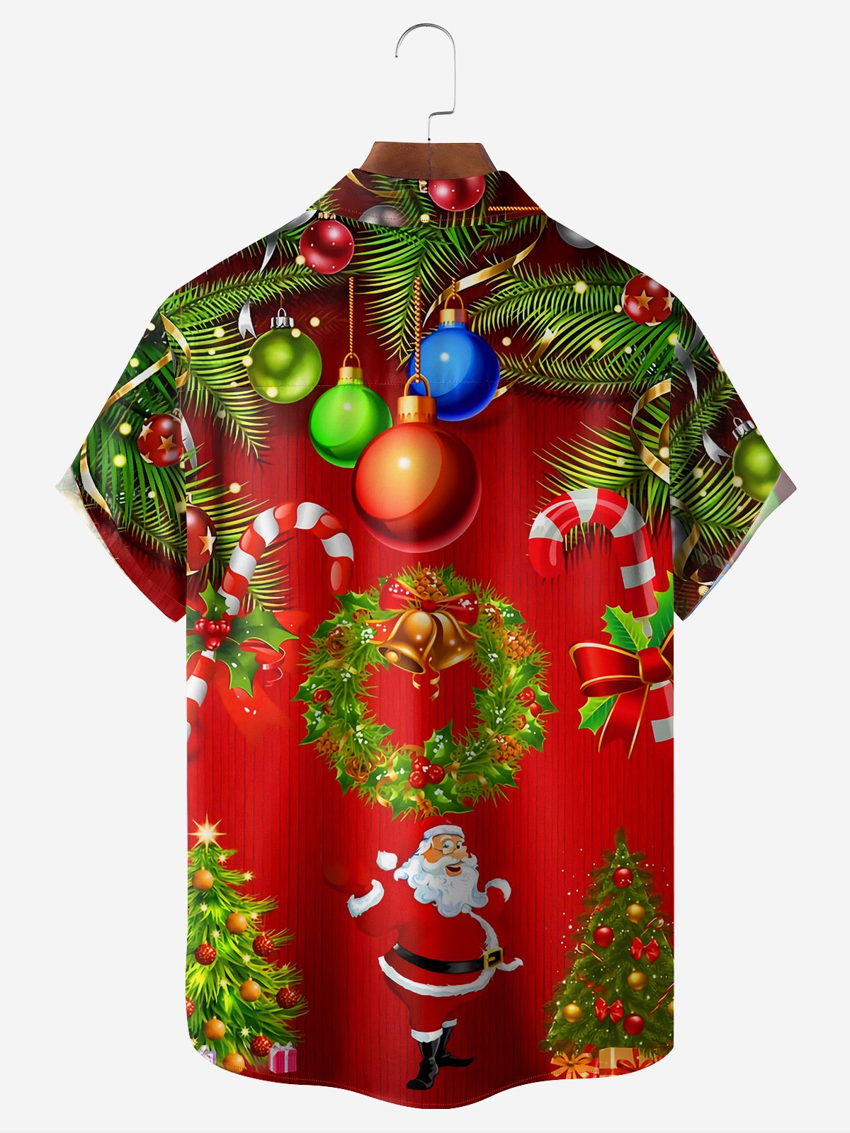 Christmas Candy Cane Chest Pocket Short Sleeve Casual Shirt