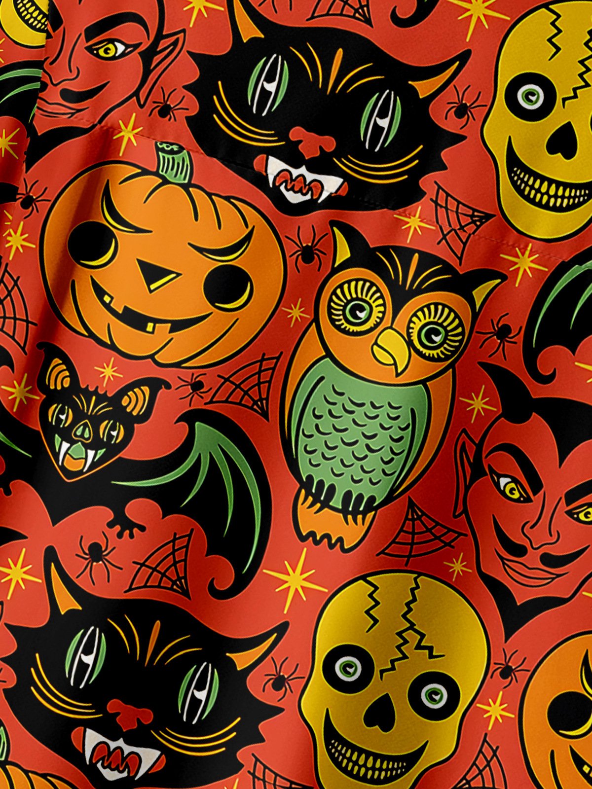 Halloween Pumpkin Cat Chest Pocket Short Sleeve Shirt