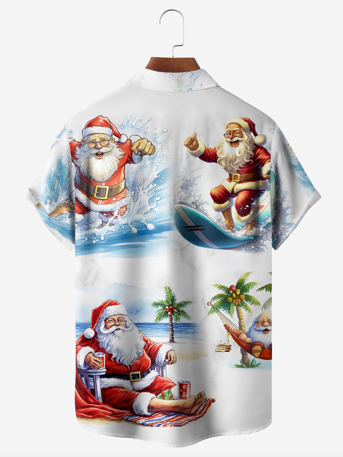 Santa Claus Vacation Chest Pocket Short Sleeve Casual Shirt