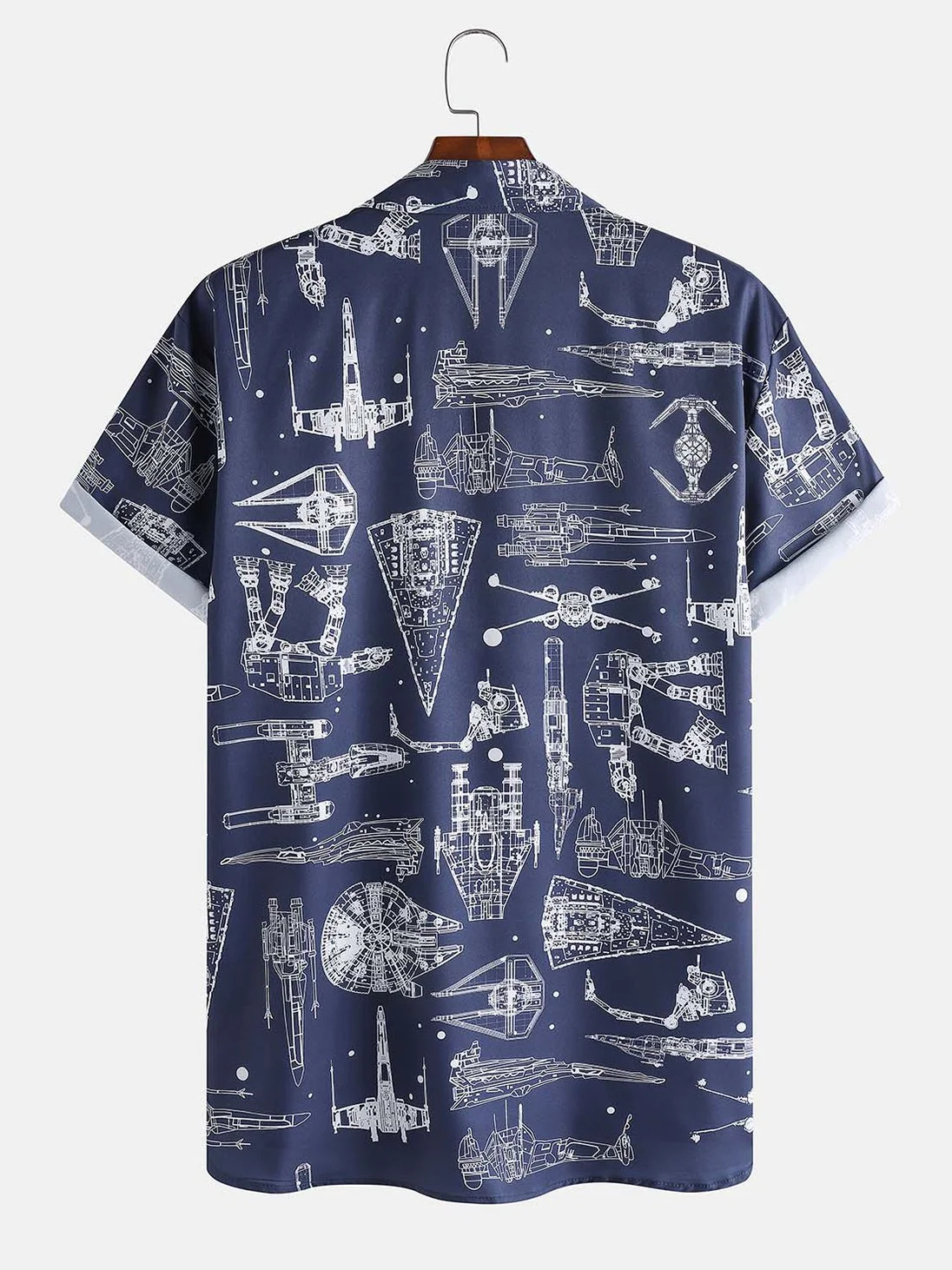 Hardaddy Big Size Universe Space Shuttle Chest Pocket Short Sleeve Casual Shirt