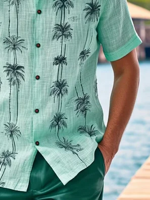 Coconut Tree Print Short Sleeve Resort Shirt