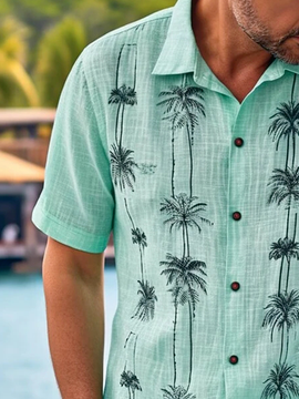 Coconut Tree Print Short Sleeve Resort Shirt