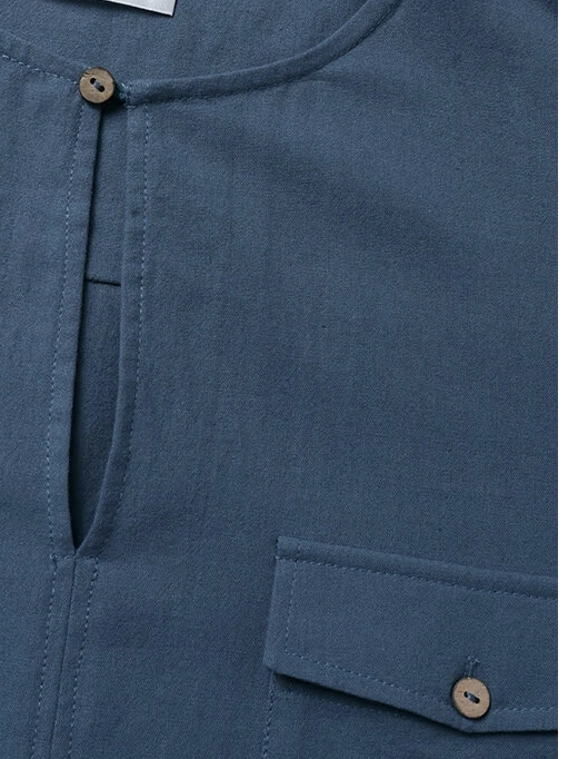 Hardaddy Cotton Plain Flap Pockets Long Sleeve Casual Shirt