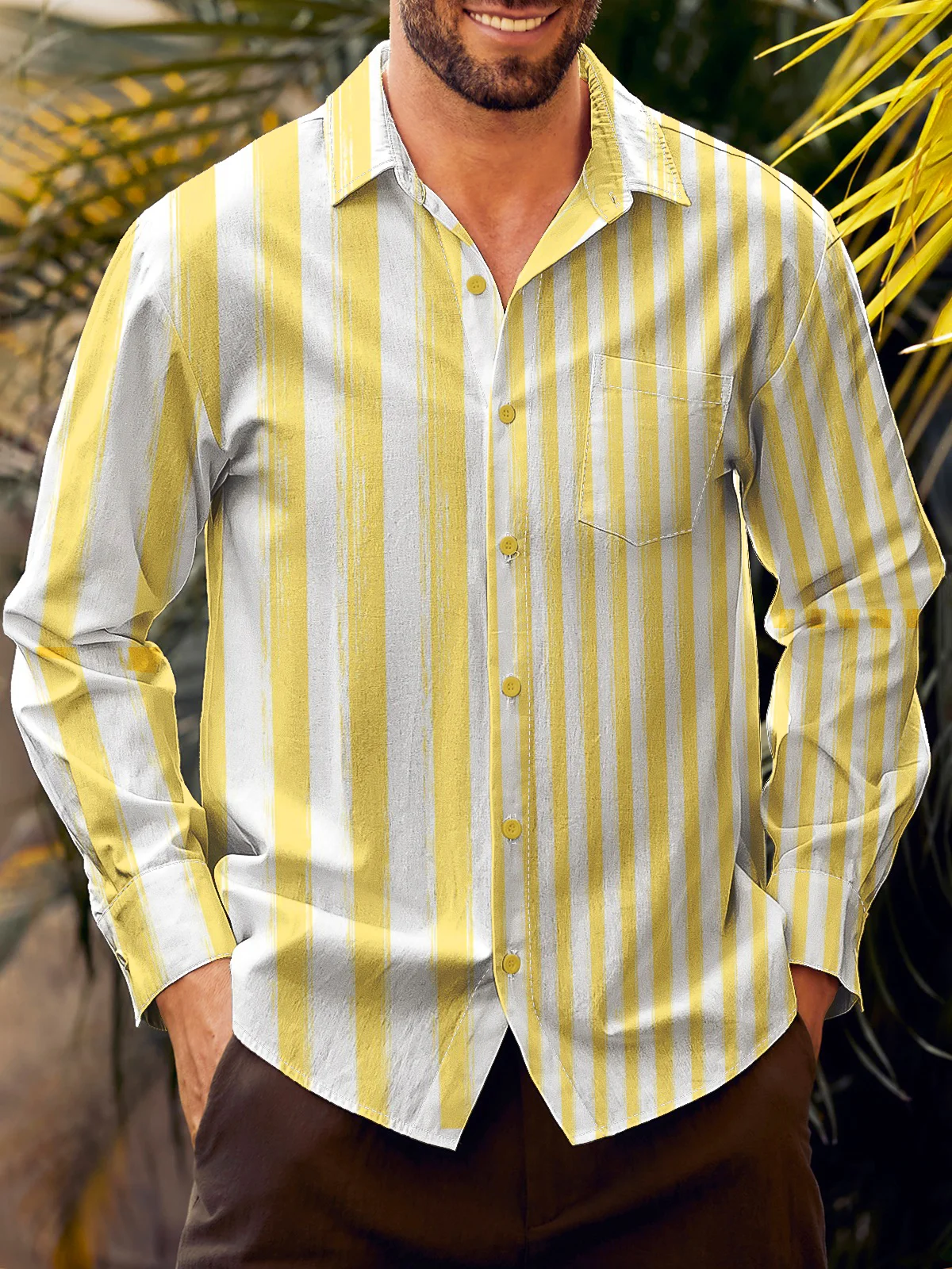 Striped Chest Pocket Long Sleeve Casual Shirt