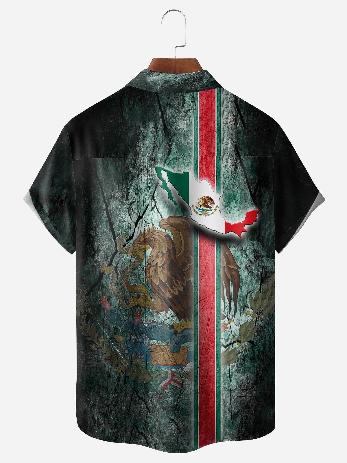 Mexico Coat of Arms Chest Pocket Short Sleeve Bowling Shirt