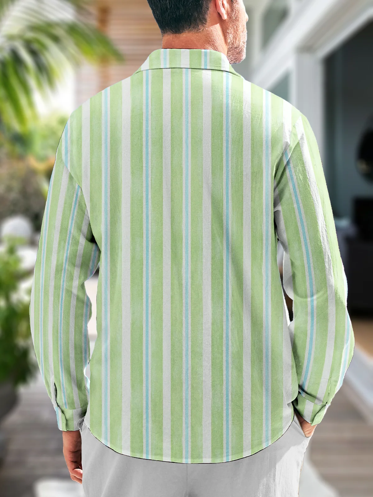 Striped Bamboo Chest Pocket Long Sleeve Casual Shirt