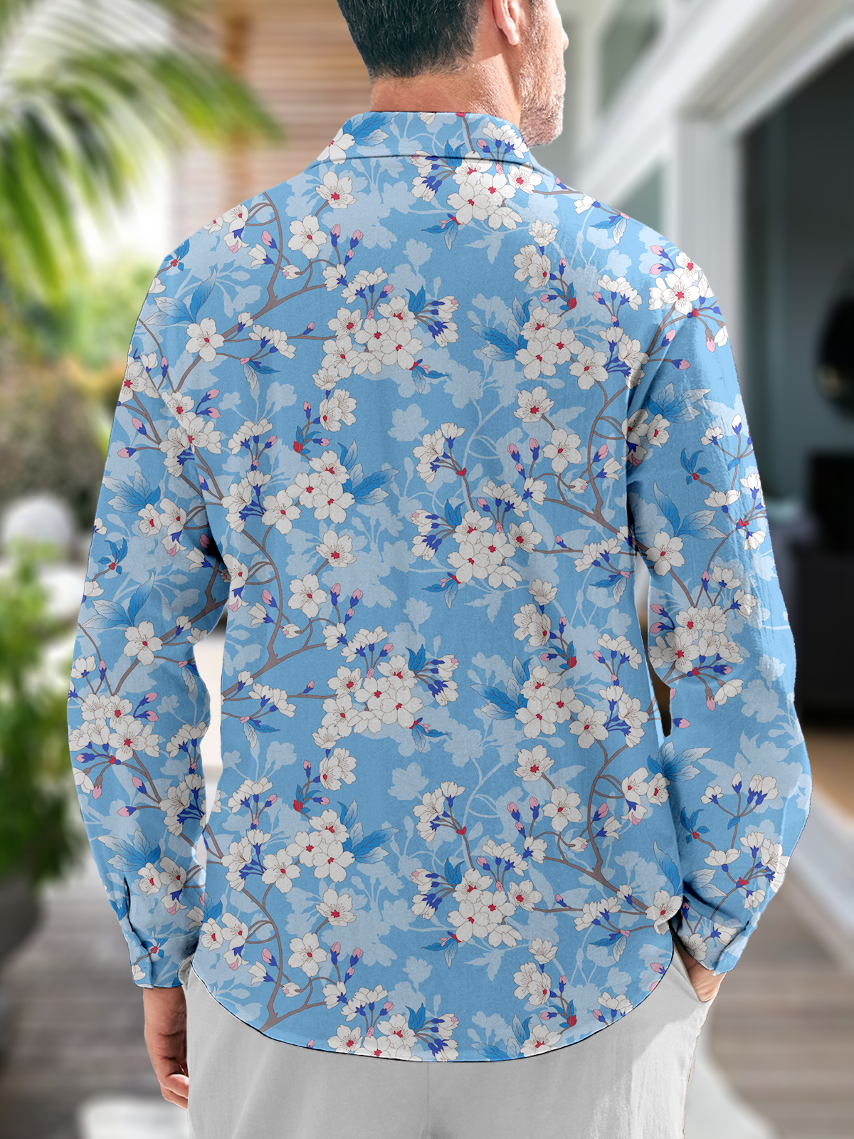 Hardaddy Japanese Sakura Chest Pocket Long Sleeve Shirt