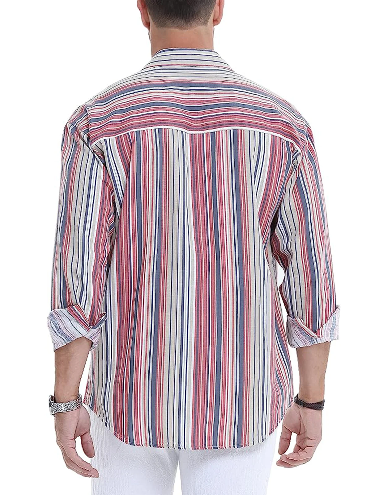 Gradient Striped Chest Pocket Long Sleeve Casual Shirt