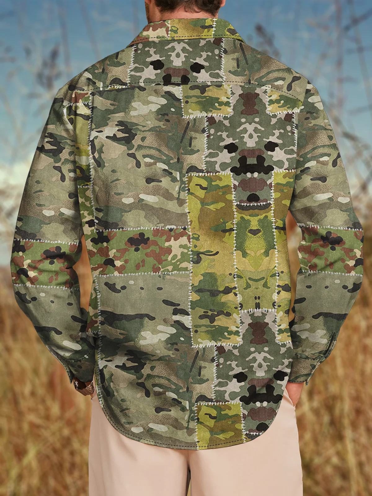 Camouflage Chest Pocket Long Sleeve Casual Shirt