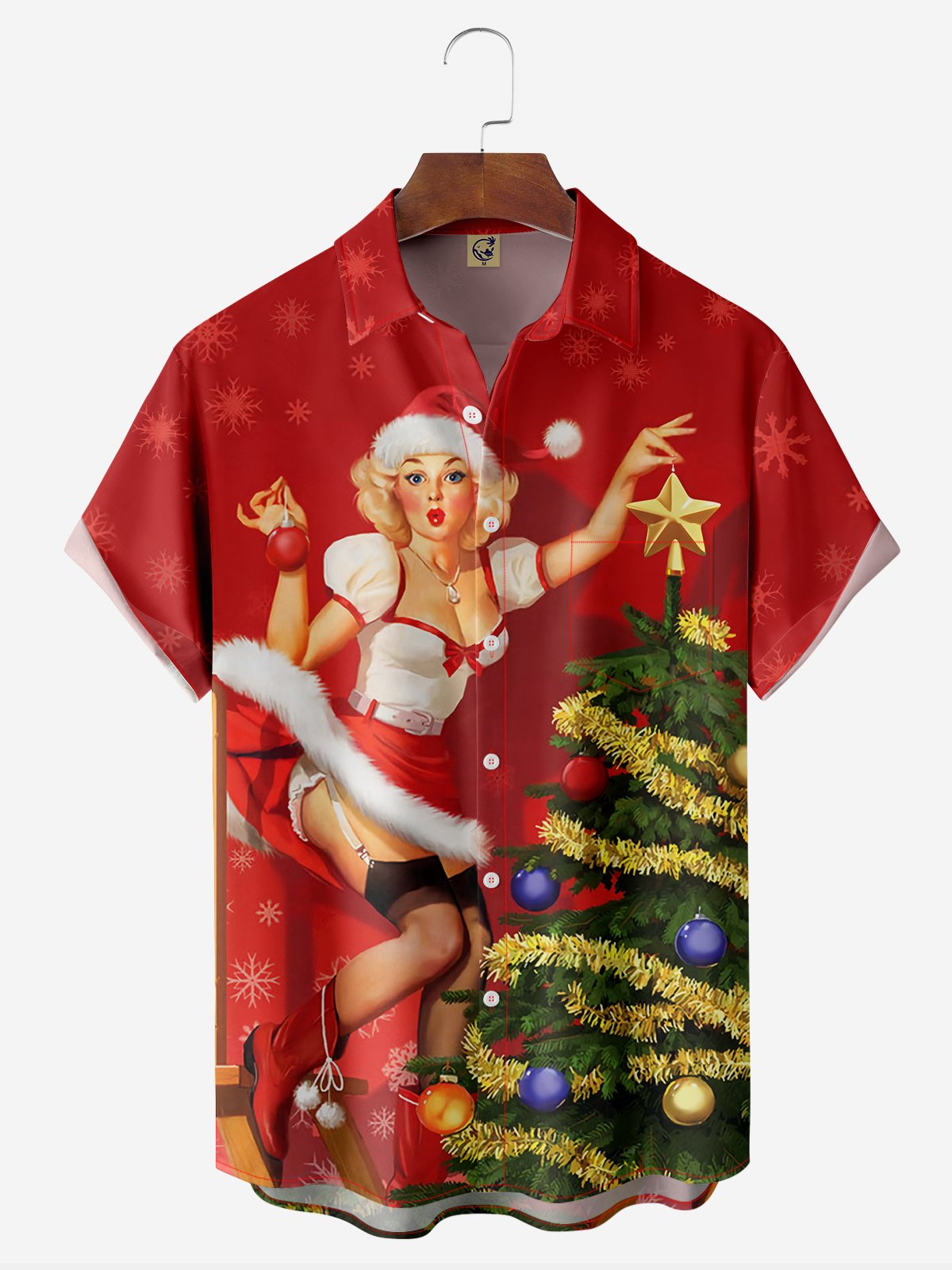 Christmas Girl Chest Pocket Short Sleeve Casual Shirt