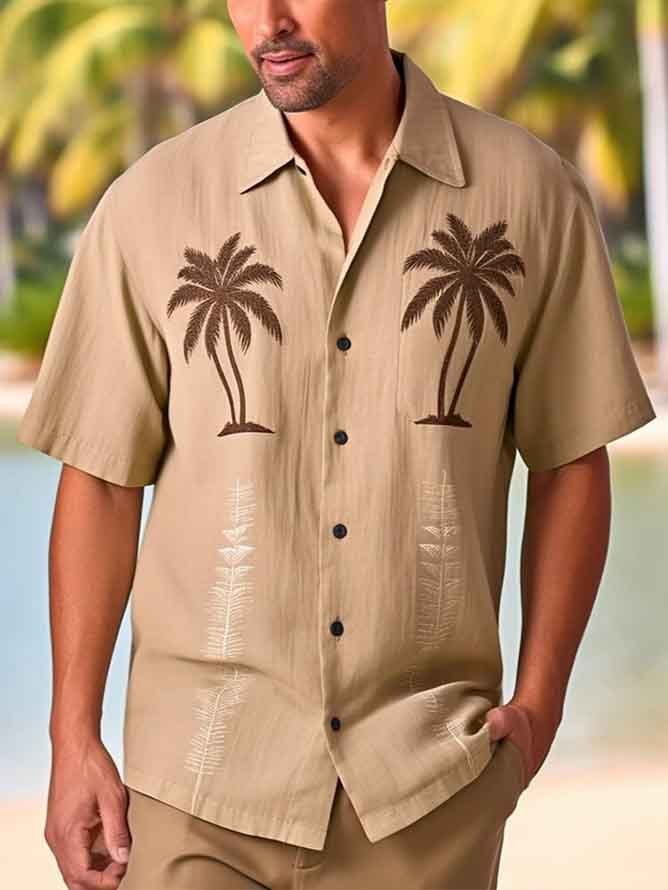 Coconut Tree Print Short Sleeve Resort Shirt