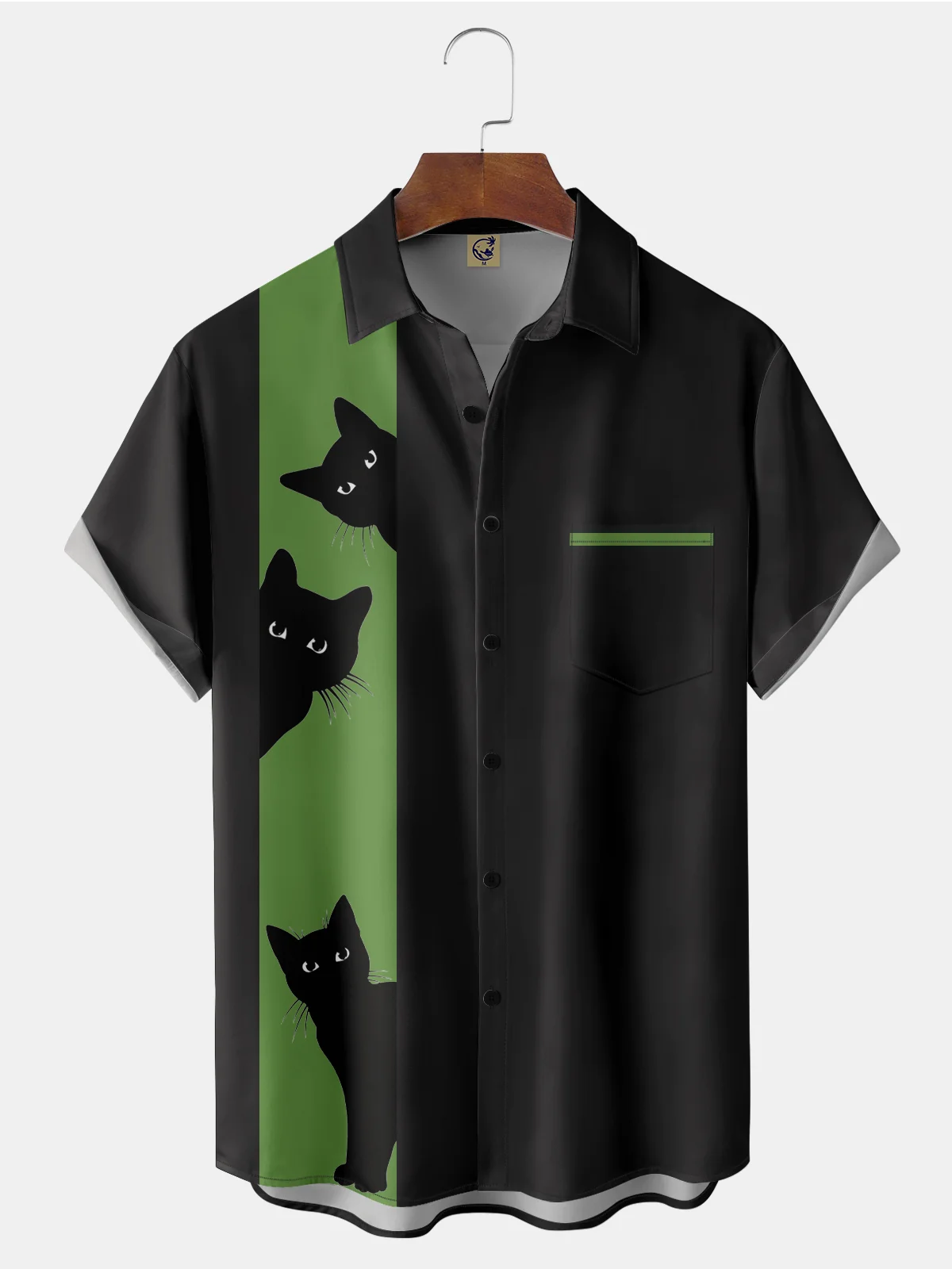 Hardaddy Men's Halloween Elements Cat Graphic Print Short Sleeve Shirt