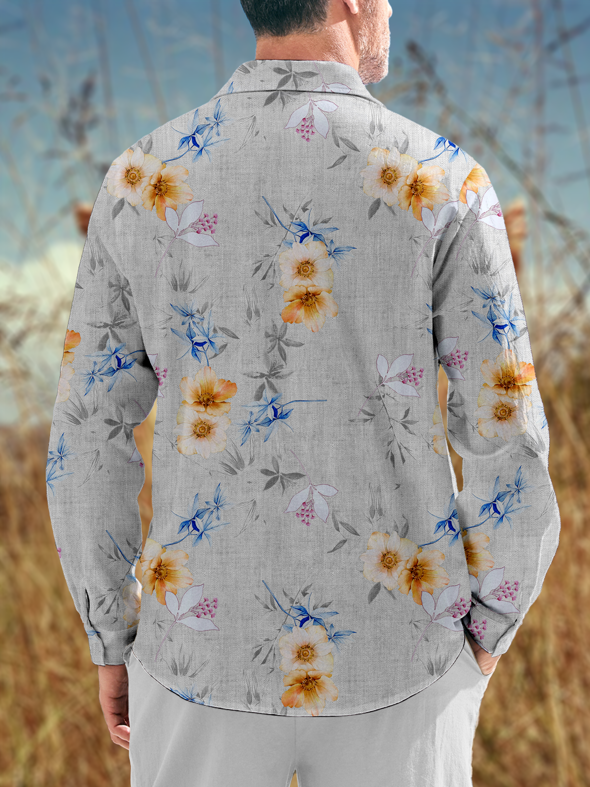 Floral Chest Pocket Long Sleeve Casual Shirt