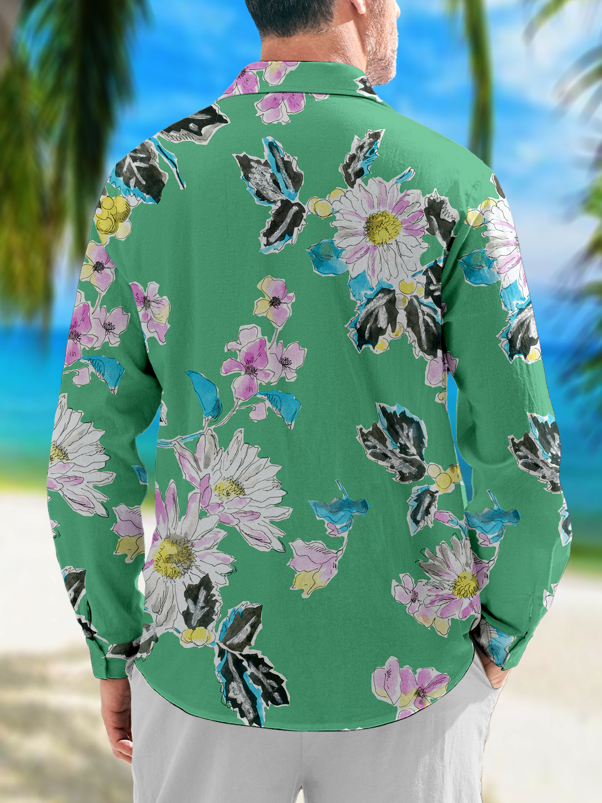 Floral Chest Pockets Long Sleeve Resort Shirt