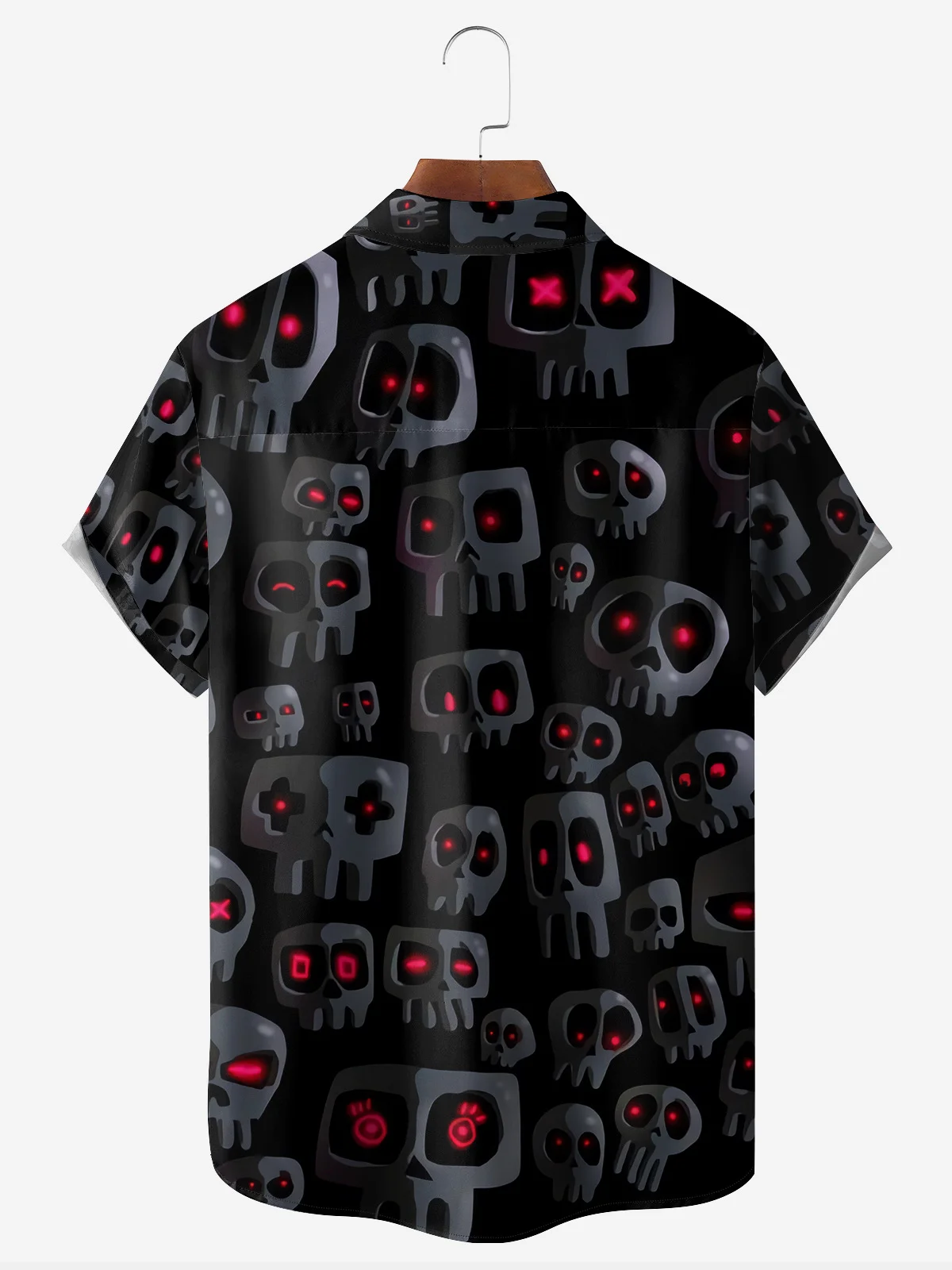 Cartoon Skull Chest Pocket Short Sleeve Casual Shirt