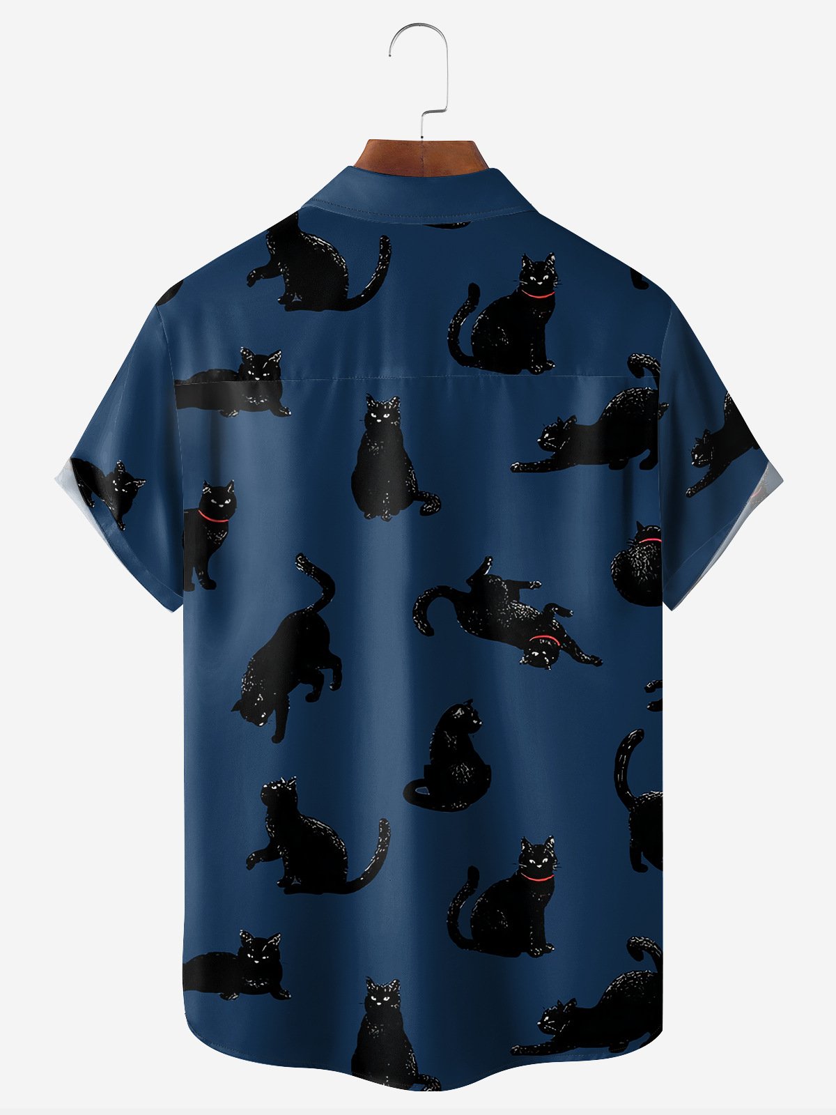 Christmas Cat Chest Pocket Short Sleeve Casual Shirt