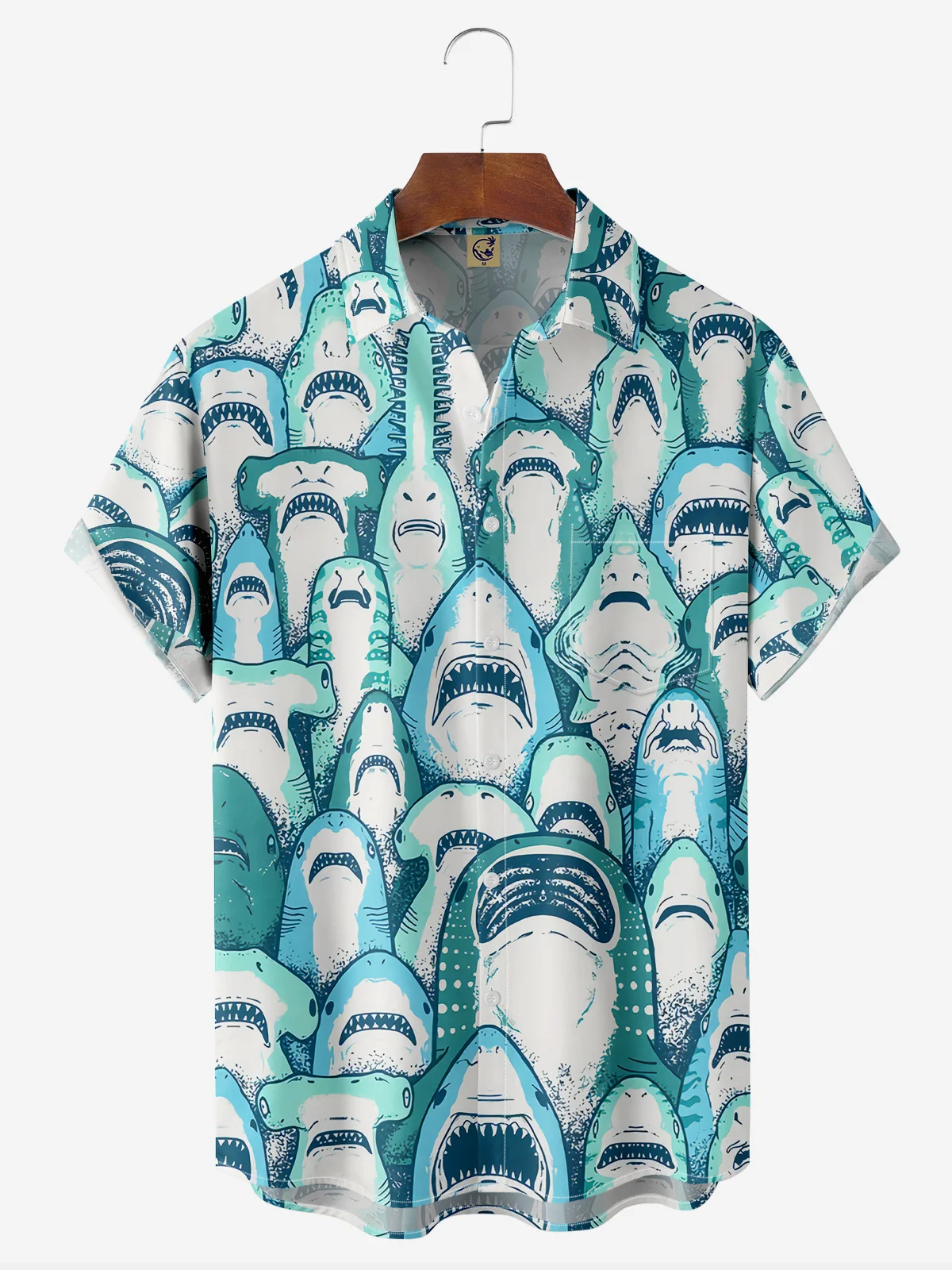 Shark Chest Pocket Short Sleeve Hawaiian Shirt