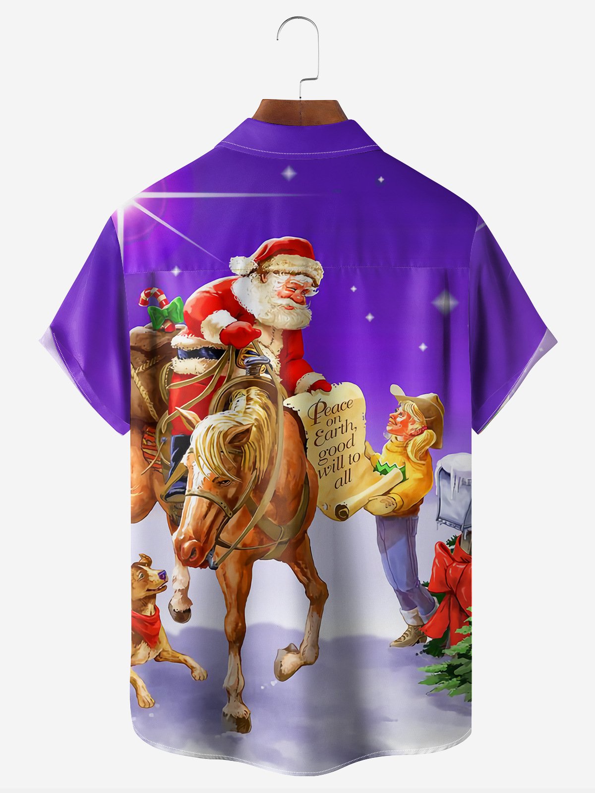 Christmas Cowboy Santa Chest Pocket Short Sleeve Casual Shirt