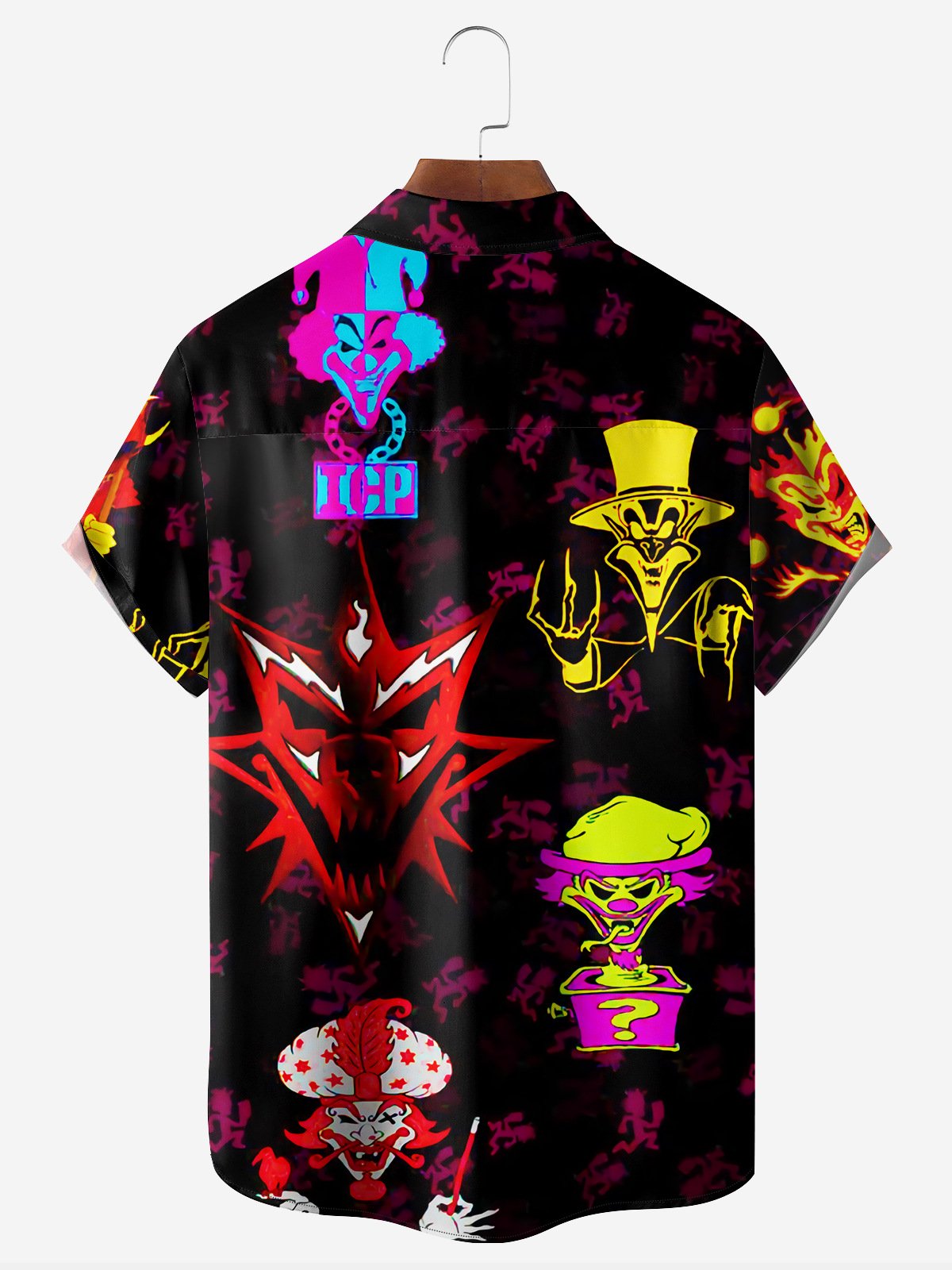 Halloween Clown Chest Pocket Short Sleeve Casual Shirt